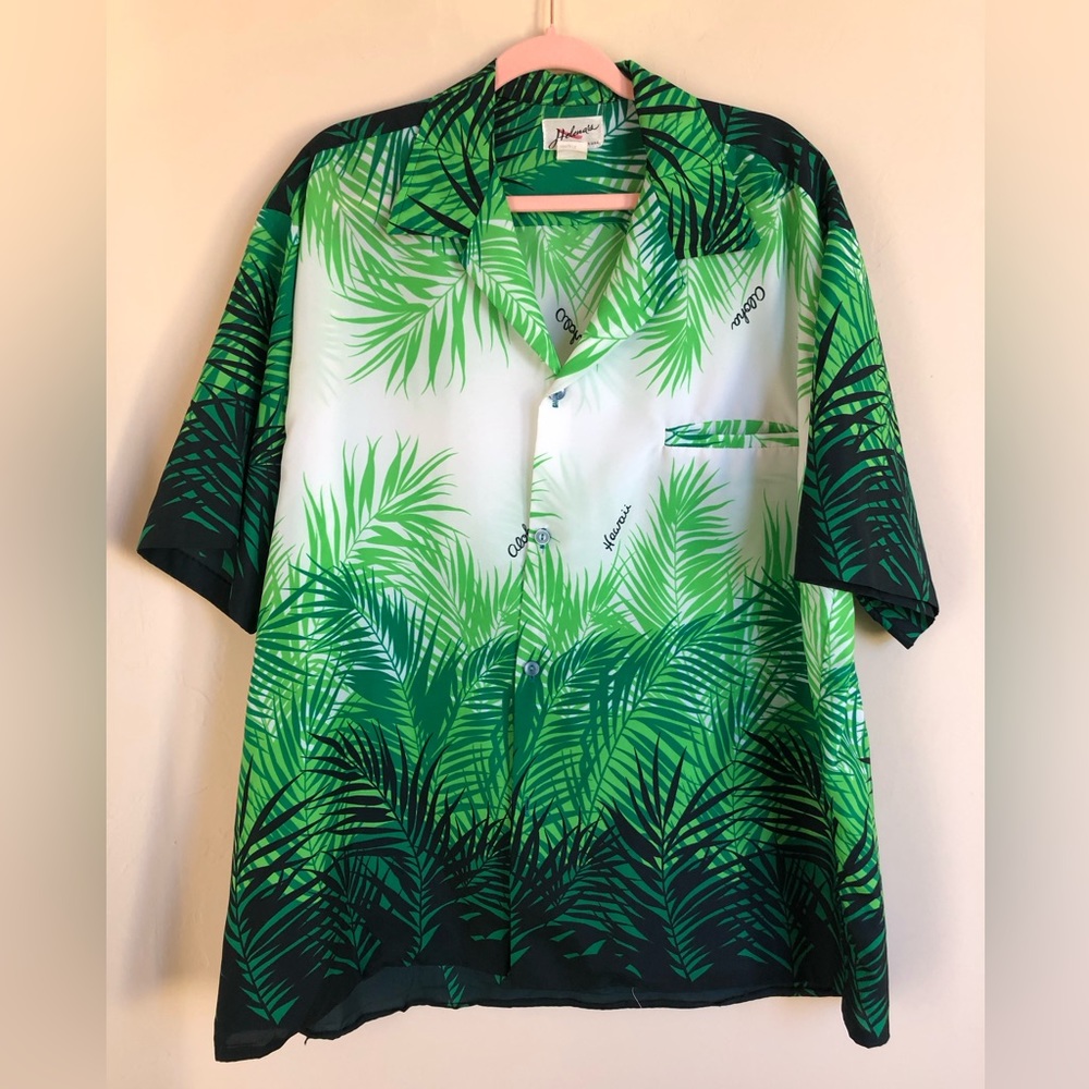 Vintage Helena's Hawaiian Shirt Men's 2XL Made in Hawaii Green Leaf Print